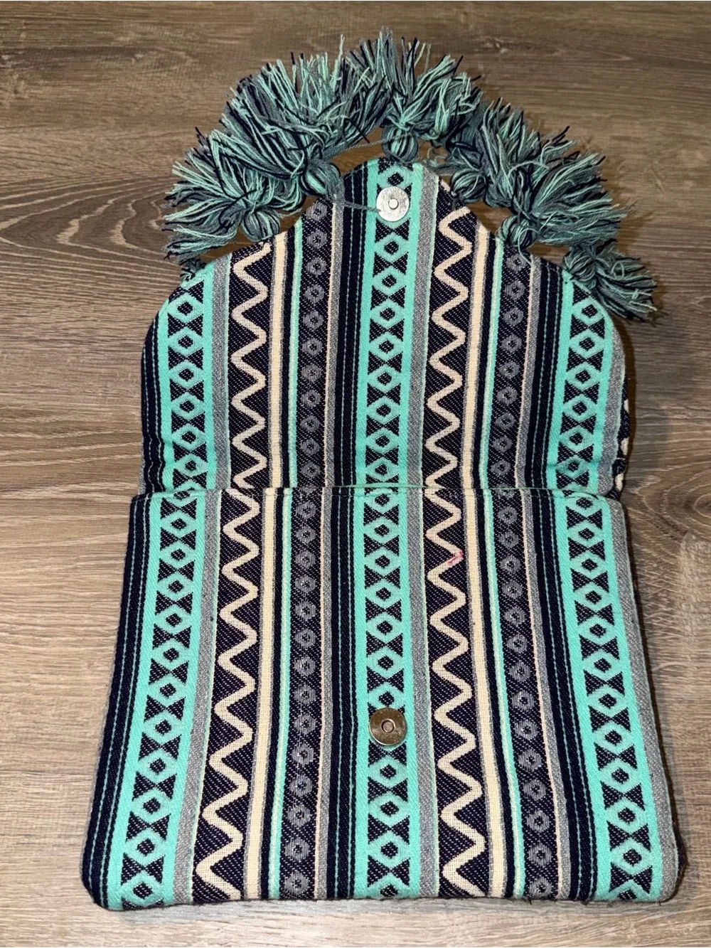 Mud Pie blue woven tassel fringe envelope clutch boho bag purse